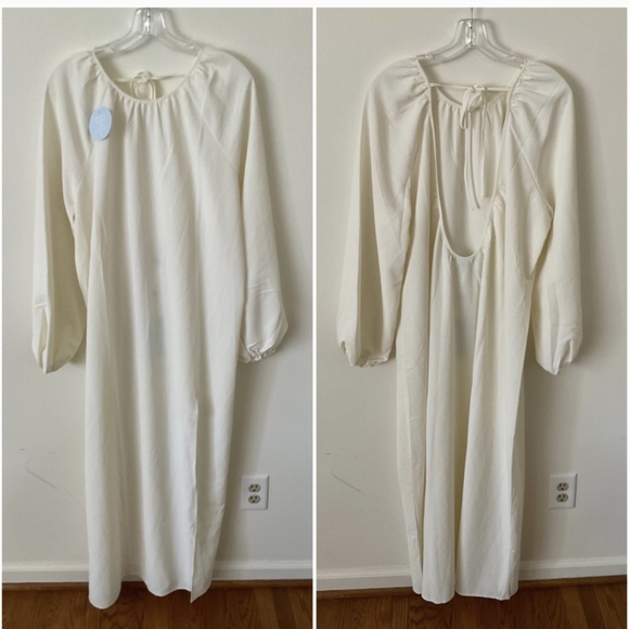 Hill House The Simone Dress Coconut Ivory Maxi Open Back Blouson Slv L NWT - Picture 2 of 7